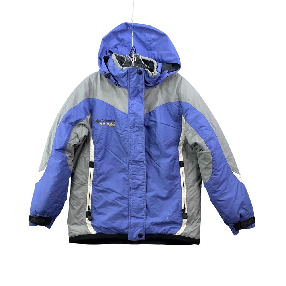 Columbia Challenge Series Ski Jacket Womens Large Blue Grey Winter Hooded Coat